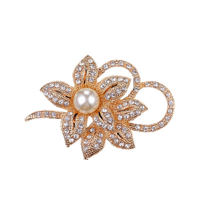 Korean fashion rhinestone pearl bead metal brooch