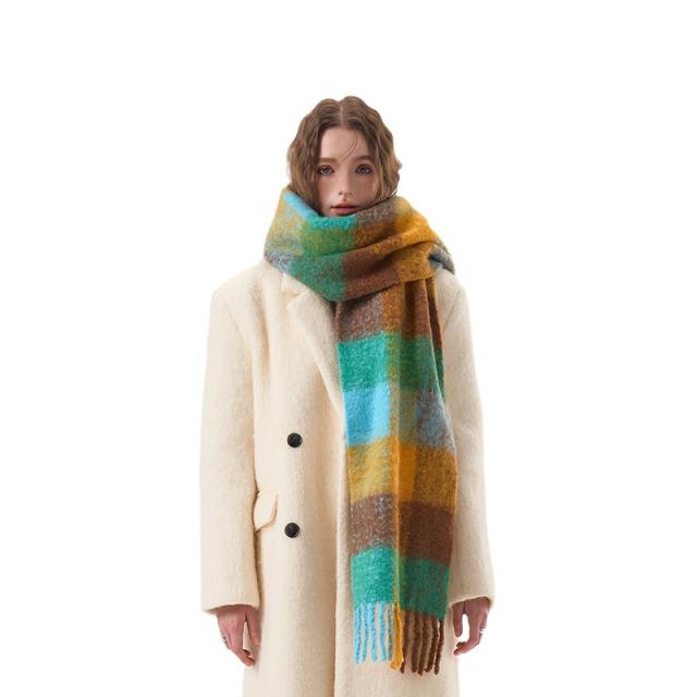 Winter autumn rainbow plaid pattern warm scarf