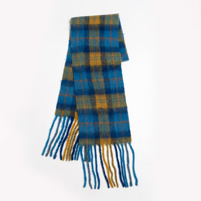 Vintage plaid pattern Wool mohair winter autumn scarf