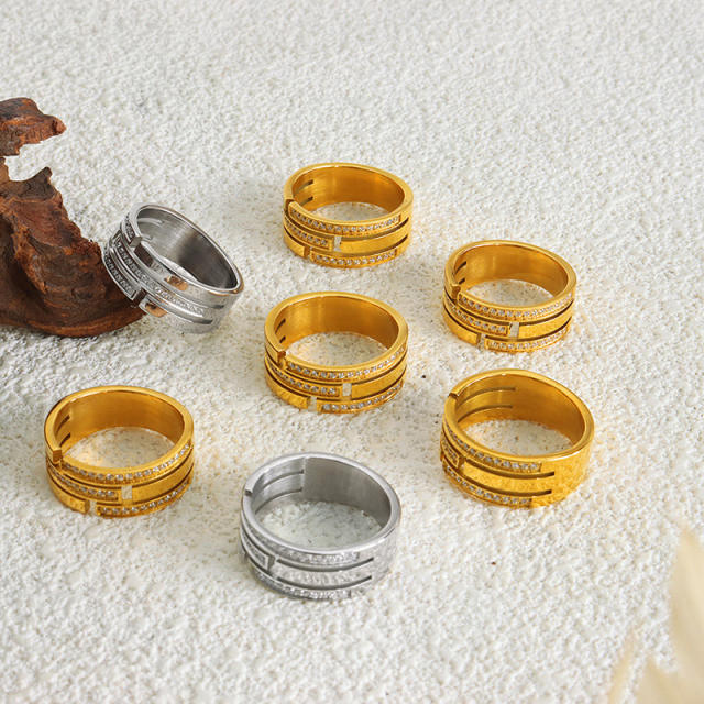Diamond stainless steel rings band for women