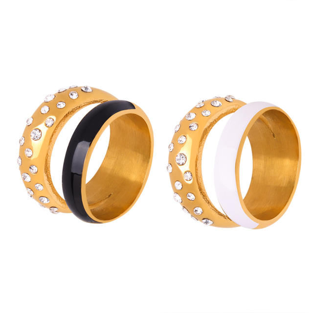 18KG black white enamel personality stainless steel rings