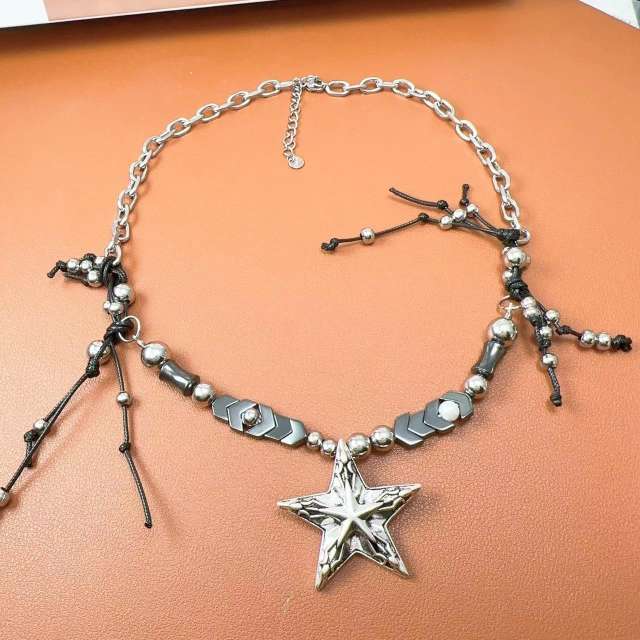 Y2K gothic silver star charm necklace