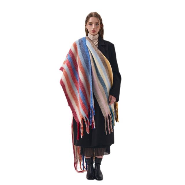 Korean fashion rainbow stripe pattern winter warm scarf