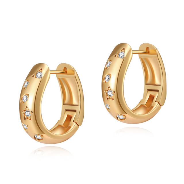 Chic diamond star gold plated copper small hoop earrings huggie earrings