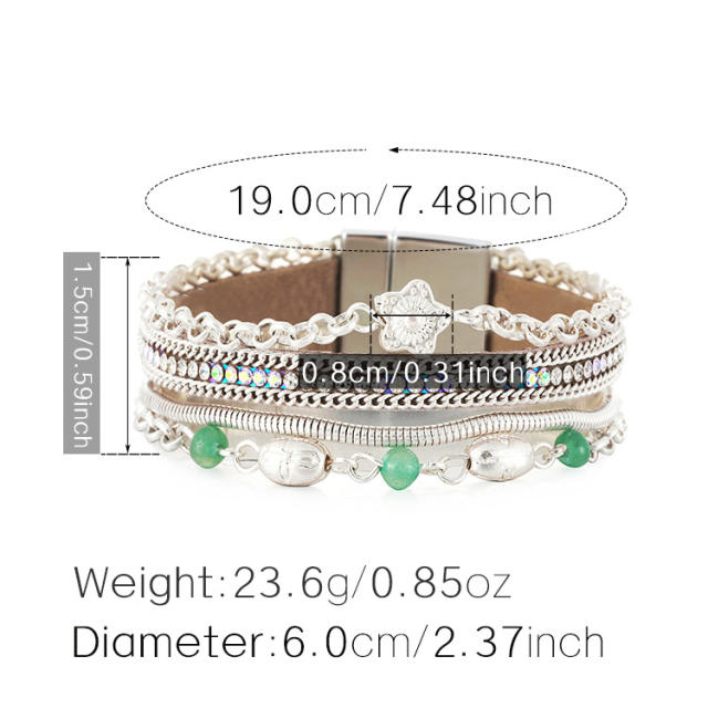 Hot sale PU leather multi layer easy match bracelet bangle