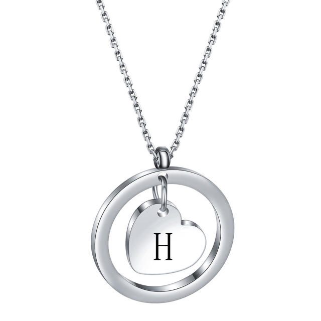 304 stainless steel heart circle pendant initial letter necklace