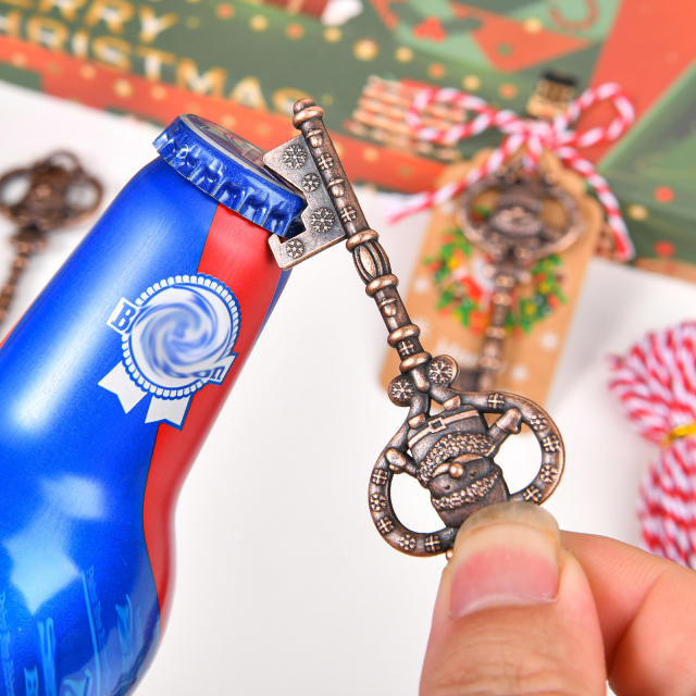 Christmas card vintage metal key bottle opener gift set