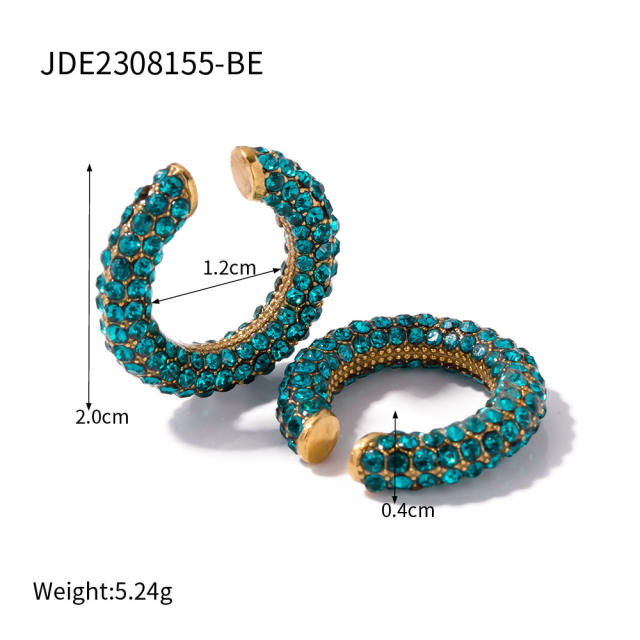 18KG luxury colorful diamond stainless steel ear cuff