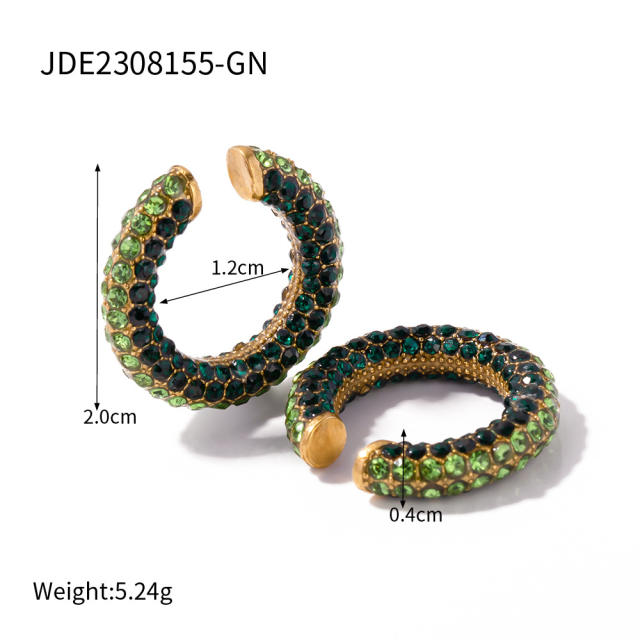 18KG luxury colorful diamond stainless steel ear cuff