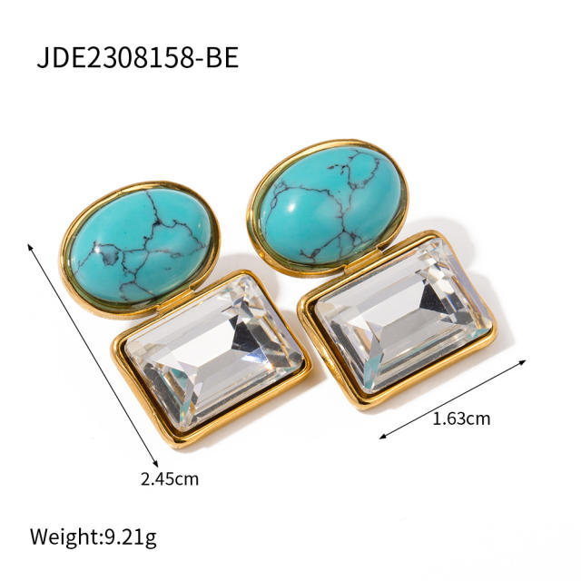 INS boho turquoise stone cubic zircon stainless steel earrings