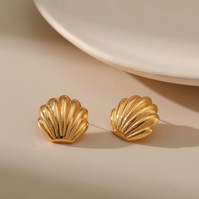 18K real gold plated shell shape copper studs earrings