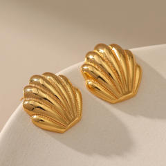 18K real gold plated shell shape copper studs earrings