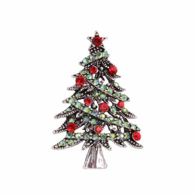 Christmas tree metal rhinestone brooch