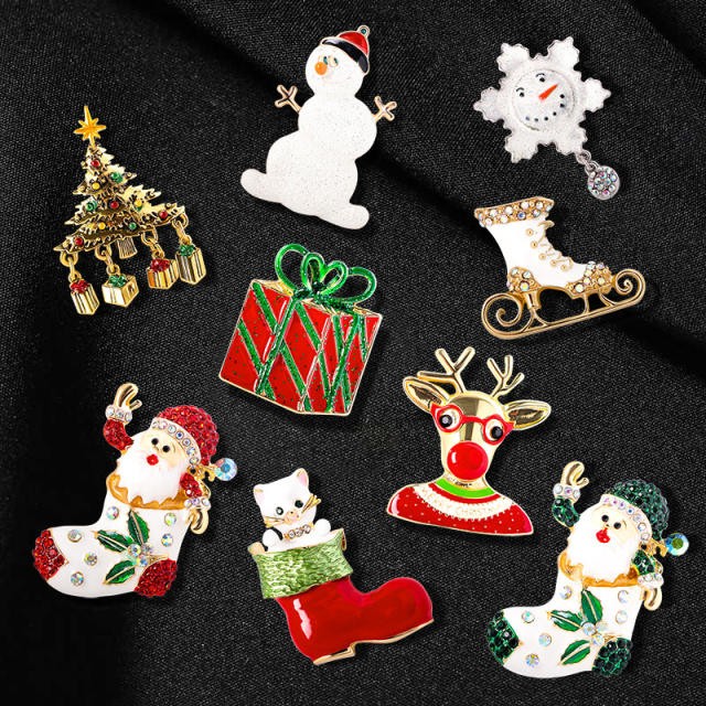 Christmas gift box santa claus metal brooch