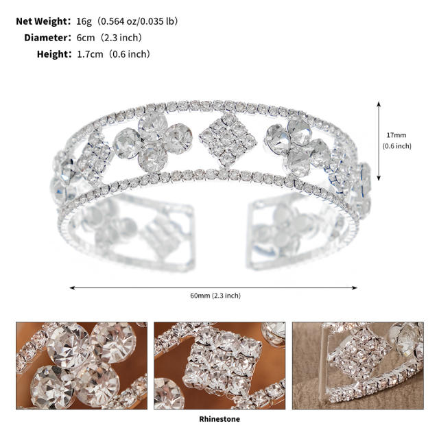 Luxury diamond elastic cuff bangle for wedding bridal