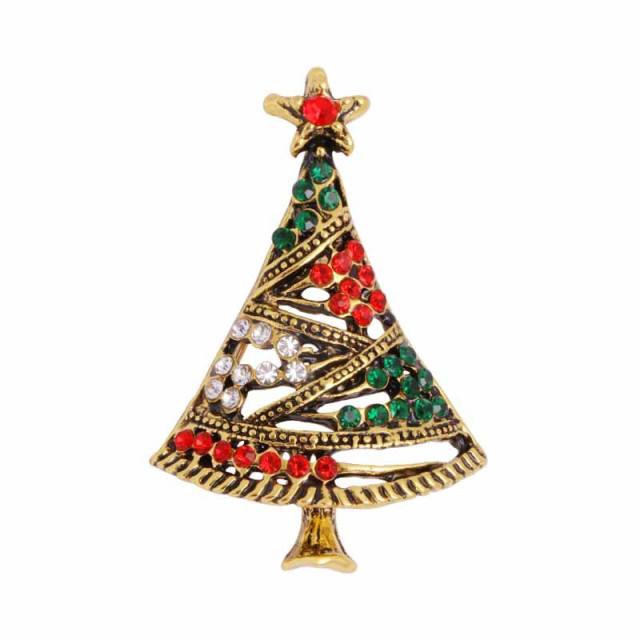 Christmas tree metal rhinestone brooch