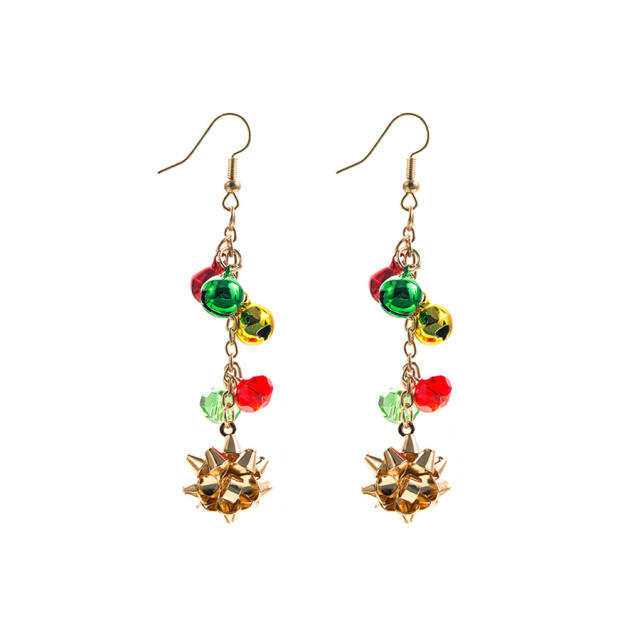 Christmas green red color bell dangle earrings for women