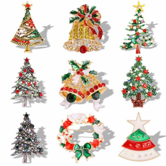 Christmas tree metal rhinestone brooch