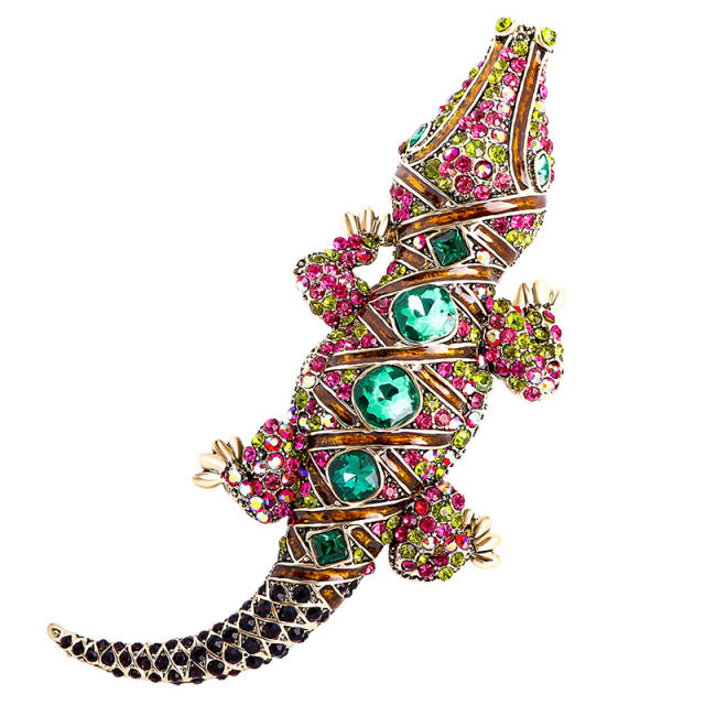 Personality rhinestone crocodile metal brooch