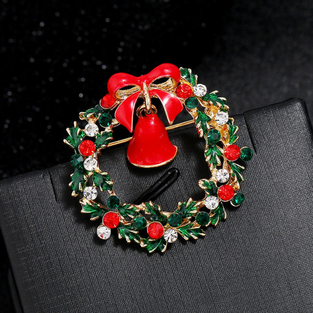 Color diamond enamel red color christmas metal brooch