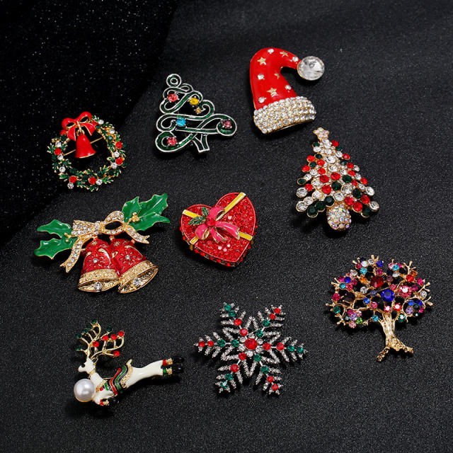 Color diamond enamel red color christmas metal brooch