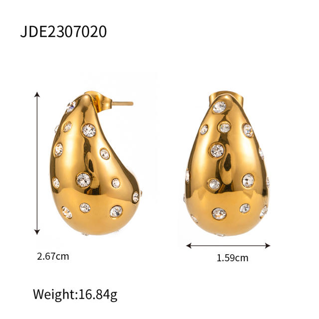 18K hot sale chunky ball teardrop stainless steel earrings