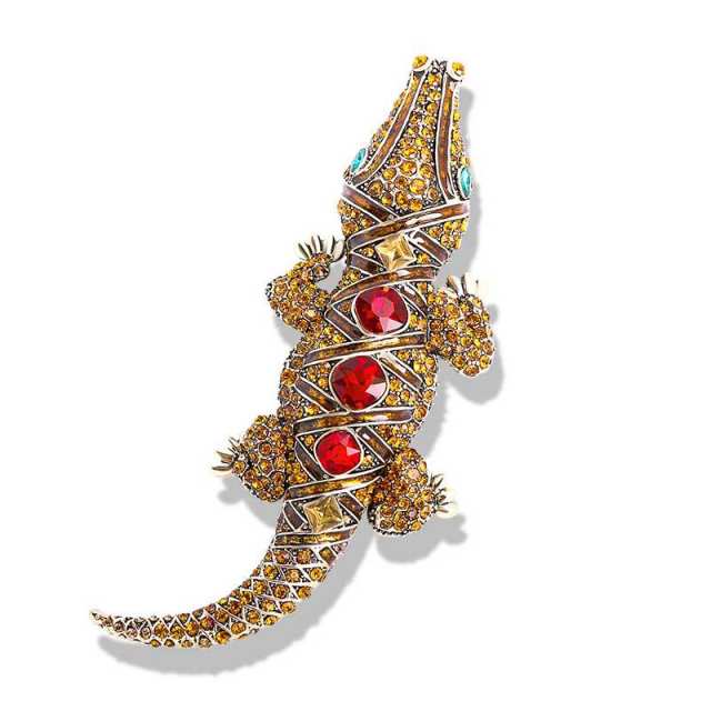 Personality rhinestone crocodile metal brooch