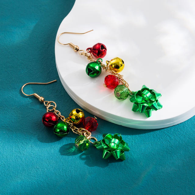 Christmas green red color bell dangle earrings for women