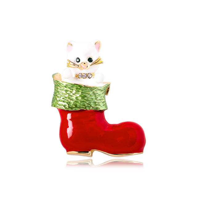 Christmas gift box santa claus metal brooch