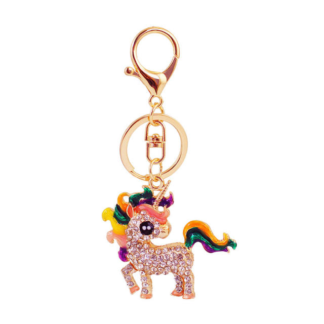 Cute rhinestone unicorn metal keychain