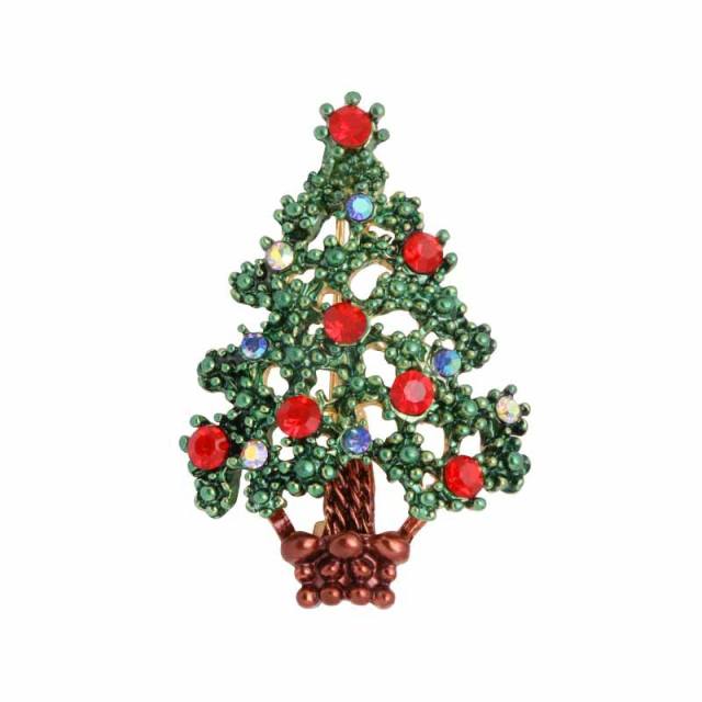 Christmas tree metal rhinestone brooch