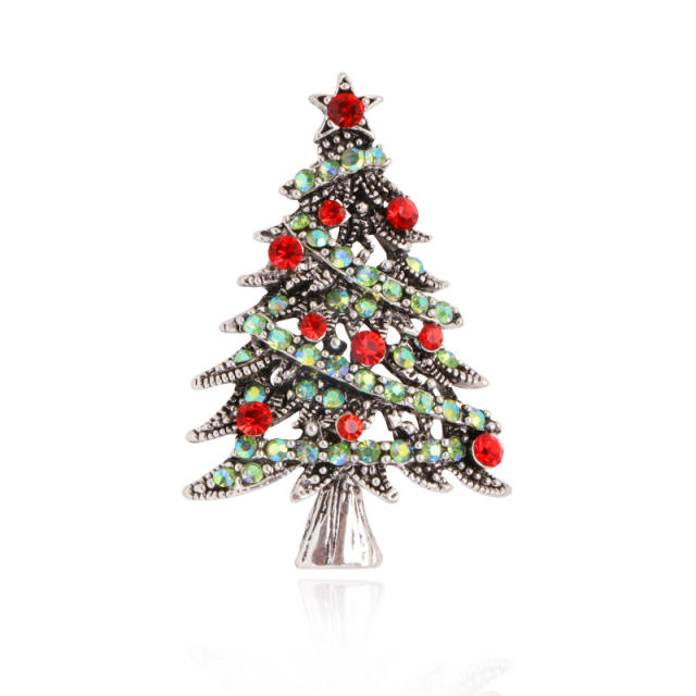 Christmas tree metal rhinestone brooch