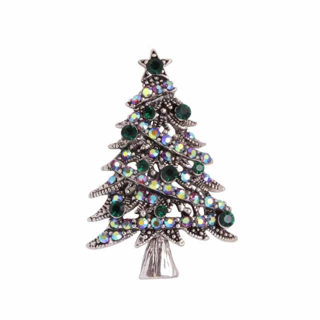 Christmas tree metal rhinestone brooch