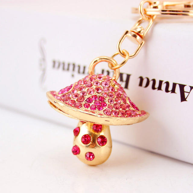 Cute mushroom diamond metal keychain