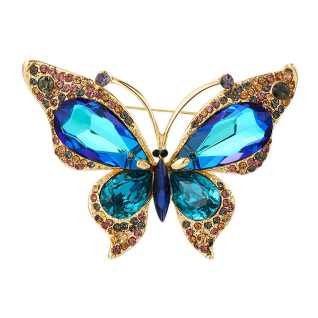 Delicate colorful glass crystal statement butterfly brooch