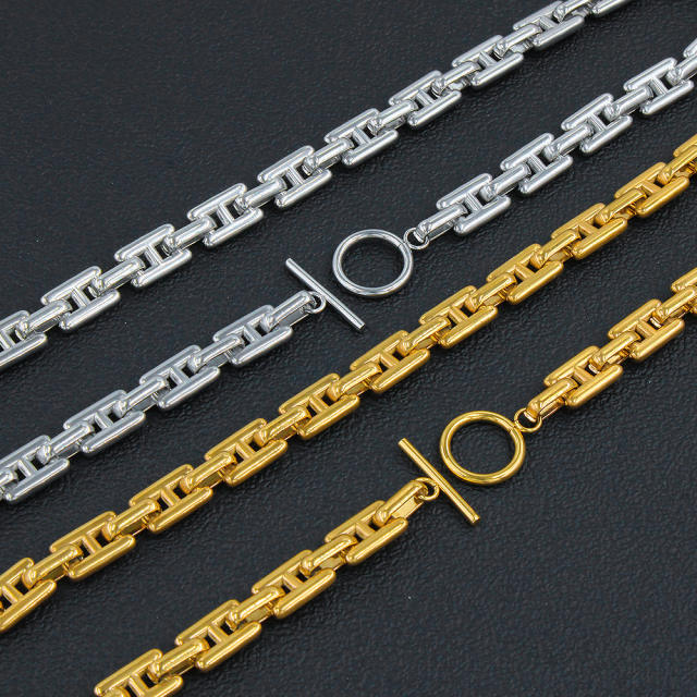 INS easy match stainless steel chain necklace bracelet set