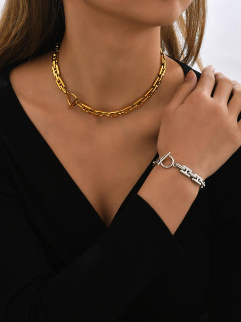 INS easy match stainless steel chain necklace bracelet set