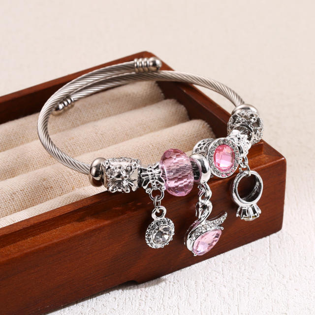 Classic pandora design crystal bead bangle charm bracelet