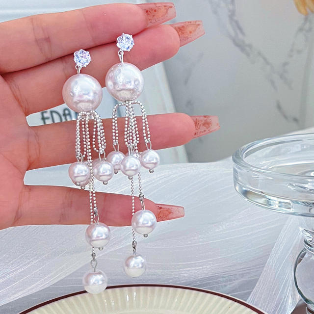 Luxury pearl tassel dangle long earrings for women party prom earrings