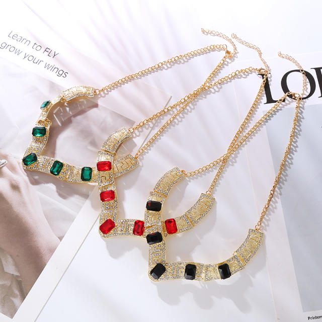 Vintage color glass crystal statement choker necklace
