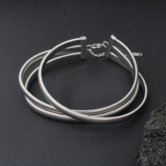 Punk trend snake chain chunky stainless steel elastic choker necklace