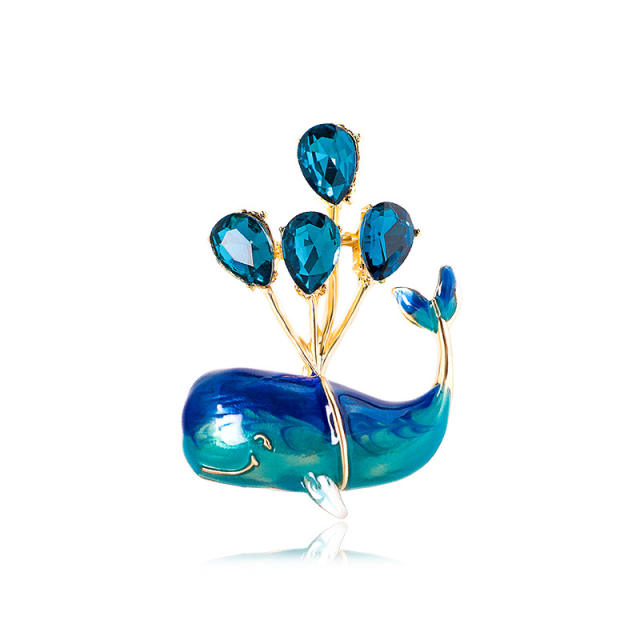 Cartoon cute dolphin glass crystal balloon women brooch