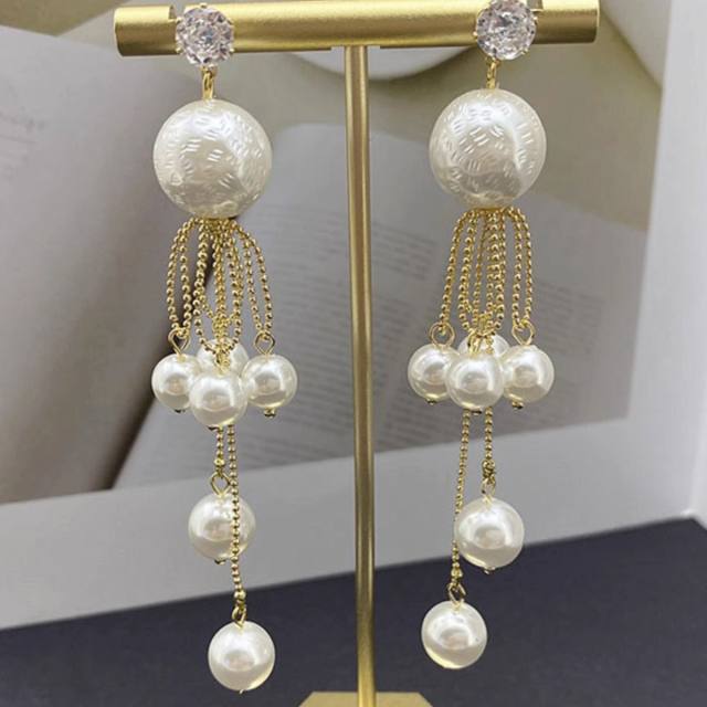 Luxury pearl tassel dangle long earrings for women party prom earrings