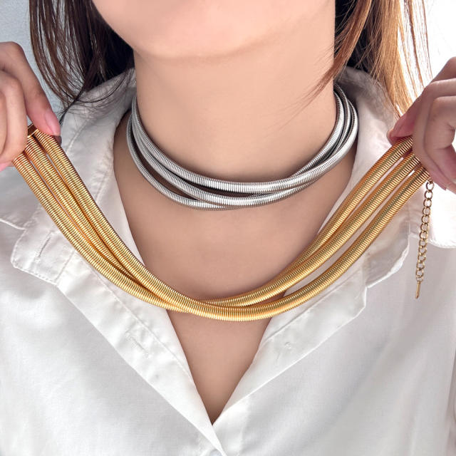 Punk trend snake chain chunky stainless steel elastic choker necklace