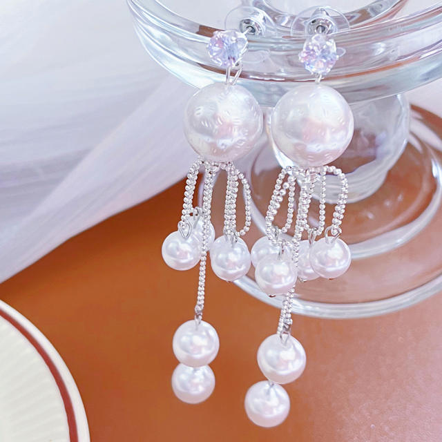 Luxury pearl tassel dangle long earrings for women party prom earrings