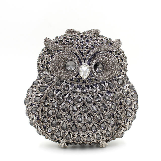 Luxury colorful rhinestone pave setting owl design clutch evening bag