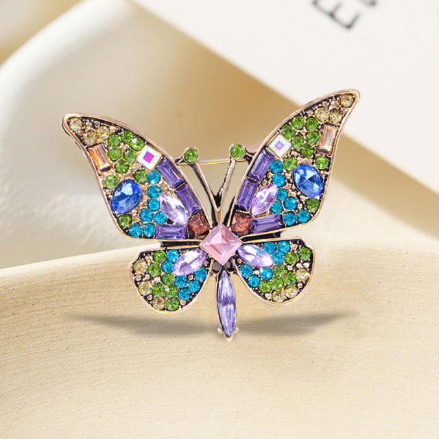 Colorful glass crystal statement butterfly women brooch birthday gift