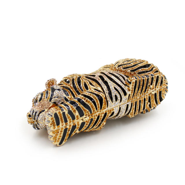 Luxury pave setting rhinestone tiger design evening bag