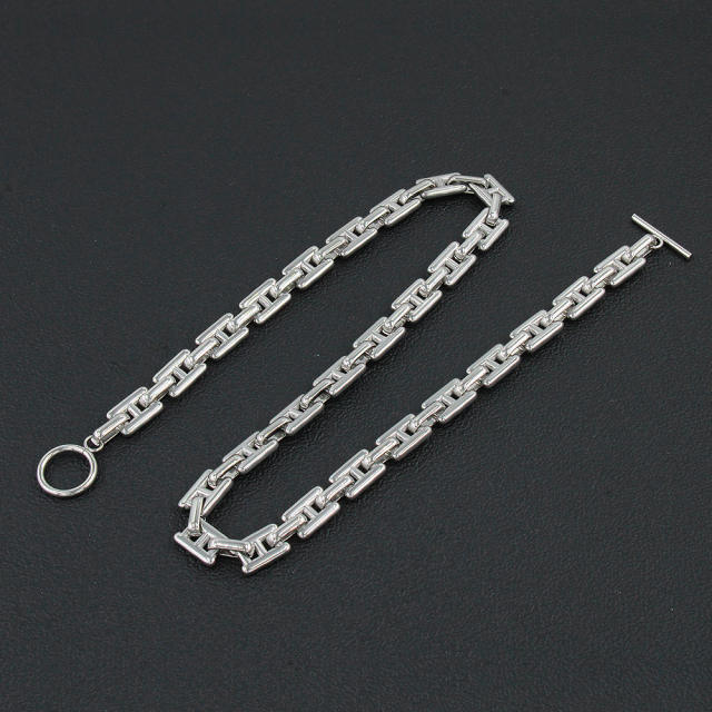 INS easy match stainless steel chain necklace bracelet set