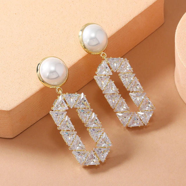 925 needle luxury diamond dangle pearl bead women earrings